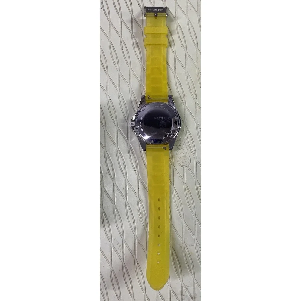 Fossil Womens ES2525 Watch Yellow Silicone Strap Glitz Bezel Face Dazzle EUC